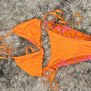 Vibrant Orange and Pink Bikini Set
